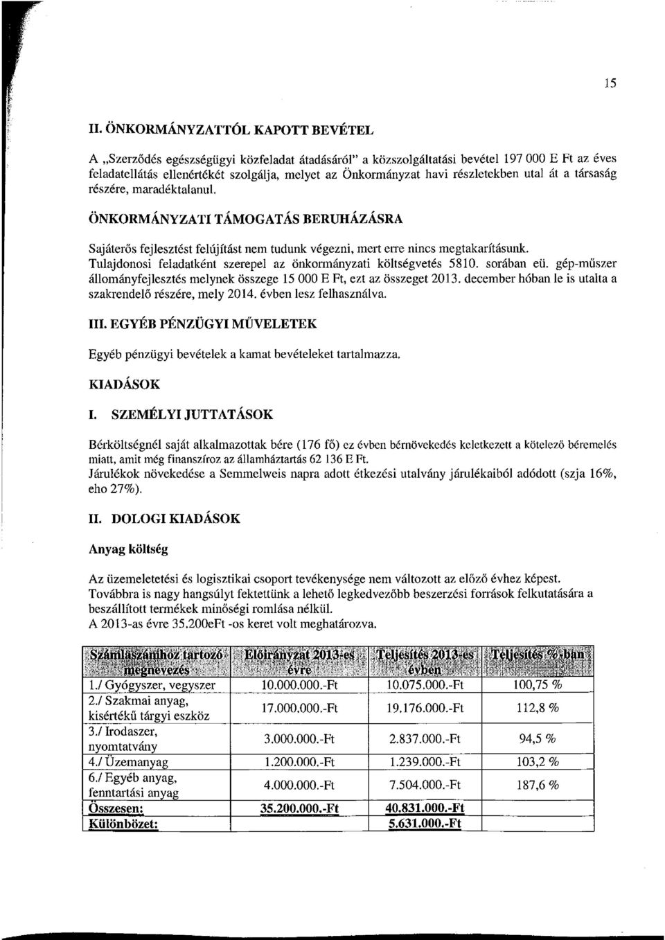 részletekben utal át a társaság részére, maradéktalanul. ÖNKORMÁNYZATI TÁMOGATÁS BERUHÁZÁSRA Sajáterős fejlesztést felújítást nem tudunk végezni, mert erre nincs megtakarításunk.