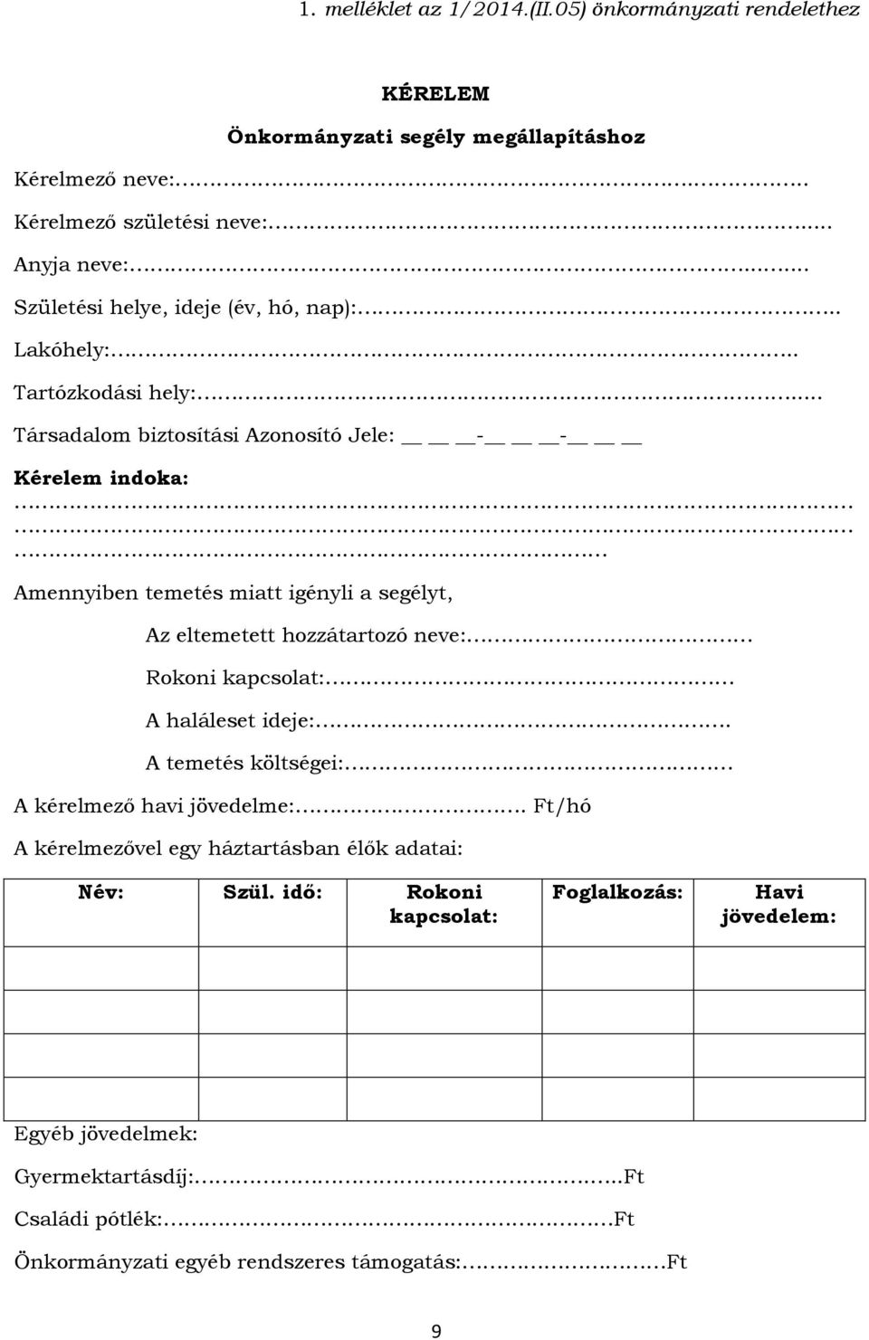 .. Társadalom biztosítási Azonosító Jele: - - Kérelem indoka: Amennyiben temetés miatt igényli a segélyt, Az eltemetett hozzátartozó neve: Rokoni kapcsolat: A haláleset