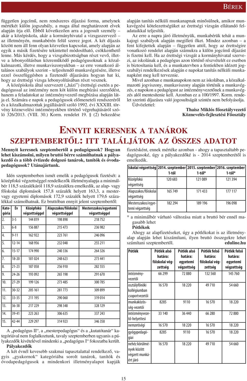 A két díjazás között nem áll fenn olyan közvetlen kapcsolat, amely alapján az egyik a másik fizetésére tekintettel módosítható, csökkenthetõ lenne.