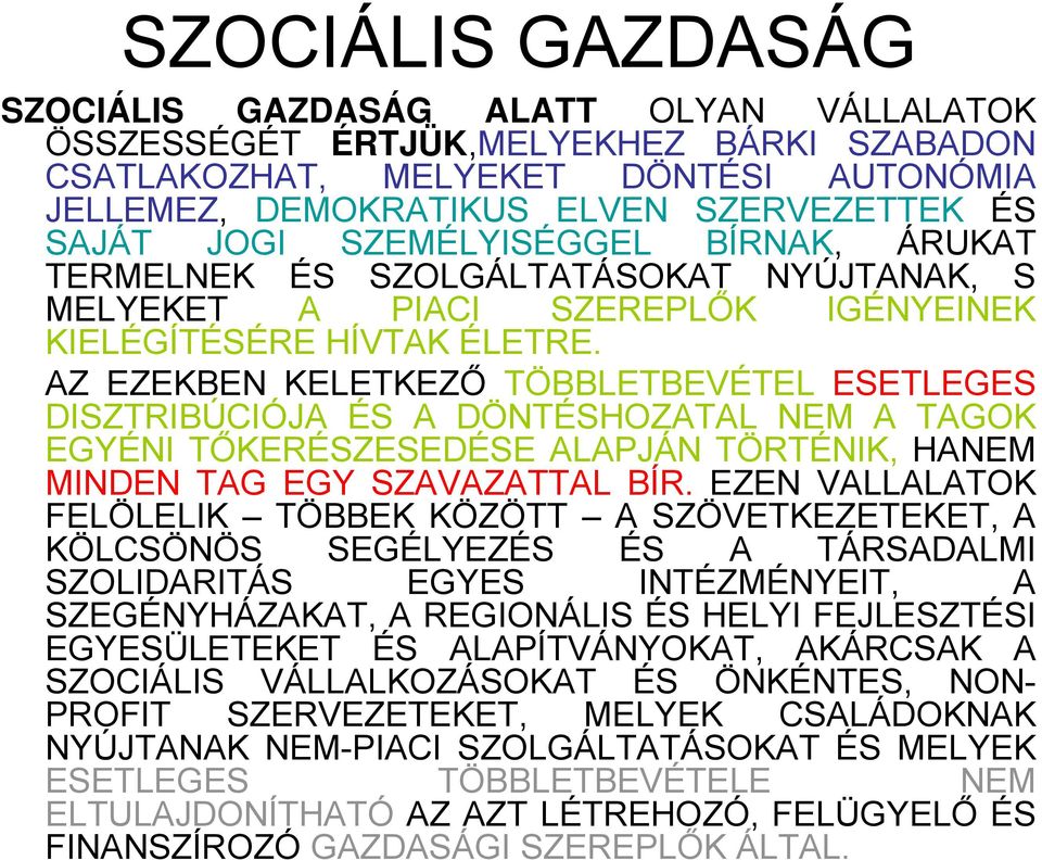 AZ EZEKBEN KELETKEZŐ TÖBBLETBEVÉTEL ESETLEGES DISZTRIBÚCIÓJA ÉS A DÖNTÉSHOZATAL NEM A TAGOK EGYÉNI TŐKERÉSZESEDÉSE ALAPJÁN TÖRTÉNIK, HANEM MINDEN TAG EGY SZAVAZATTAL BÍR.