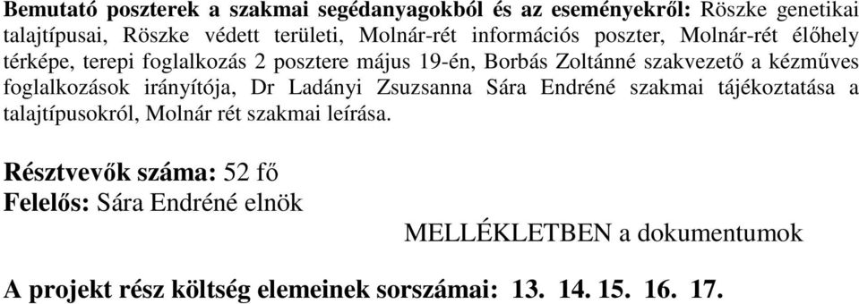 szakvezetı a kézmőves foglalkozások irányítója, Dr Ladányi Zsuzsanna Sára Endréné szakmai tájékoztatása a talajtípusokról,