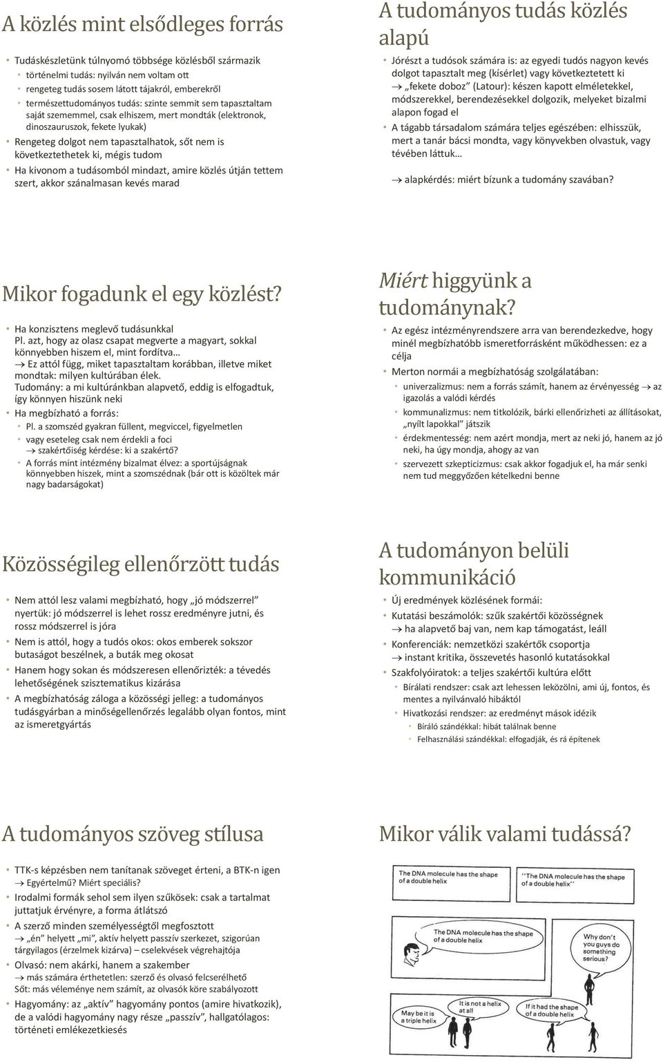 mégis tudom Ha kivonom a tudásomból mindazt, amire közlés útján tettem szert, akkor szánalmasan kevés marad A tudományos tudás közlés alapú Jórészt a tudósok számára is: az egyedi tudós nagyon kevés