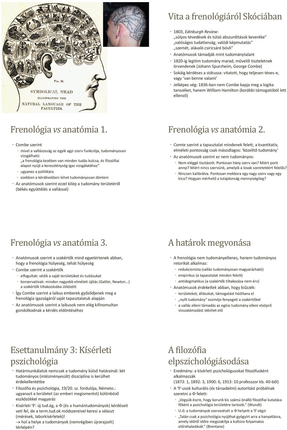 Jelképes vég: 1836-ban nem Combe kapja meg a logika tanszéket, hanem William Hamilton (korábbi támogatóból lett ellenző) Frenológia vs anatómia 1.