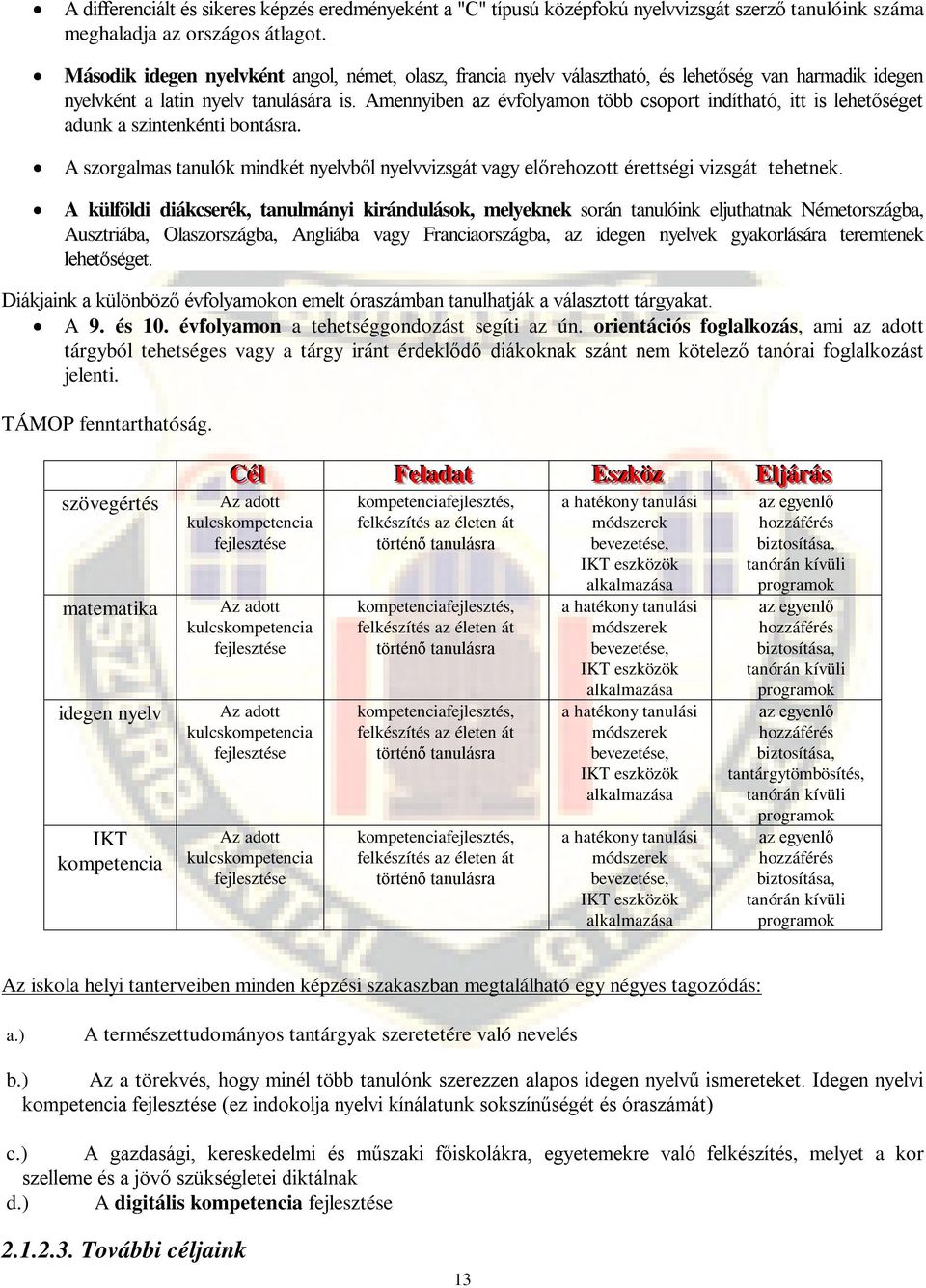 Amennyiben az évfolyamon több csoport indítható, itt is lehetőséget adunk a szintenkénti bontásra. A szorgalmas tanulók mindkét nyelvből nyelvvizsgát vagy előrehozott érettségi vizsgát tehetnek.