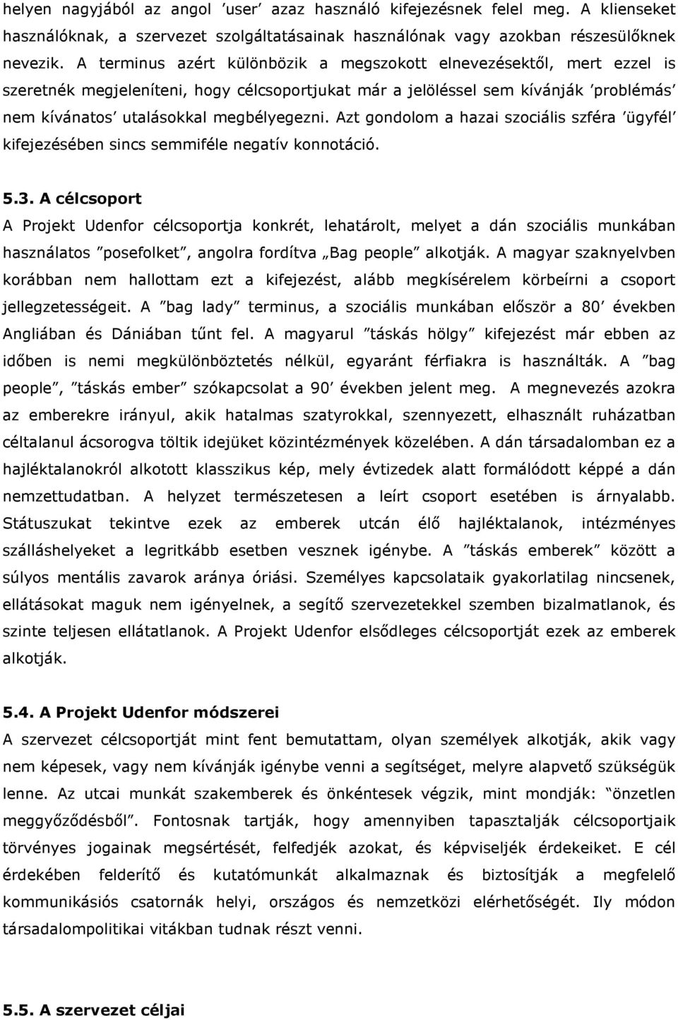 Azt gondolom a hazai szociális szféra ügyfél kifejezésében sincs semmiféle negatív konnotáció. 5.3.