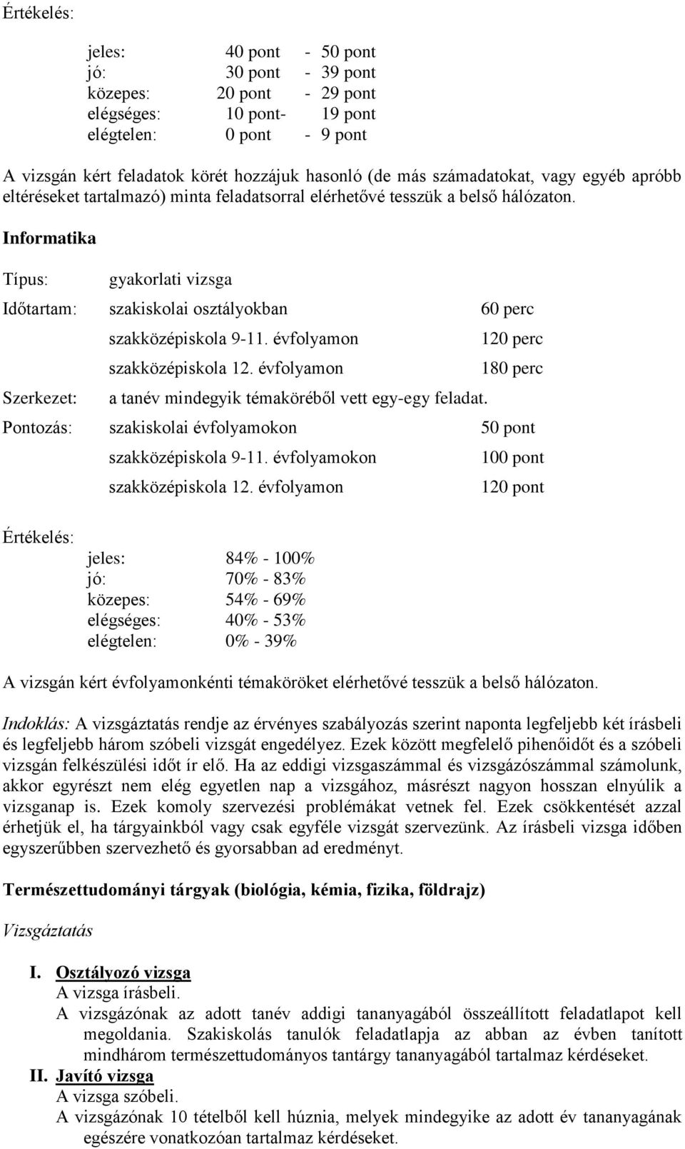 Informatika Típus: gyakorlati vizsga Időtartam: szakiskolai osztályokban 60 perc Szerkezet: szakközépiskola 9-11. évfolyamon szakközépiskola 12.