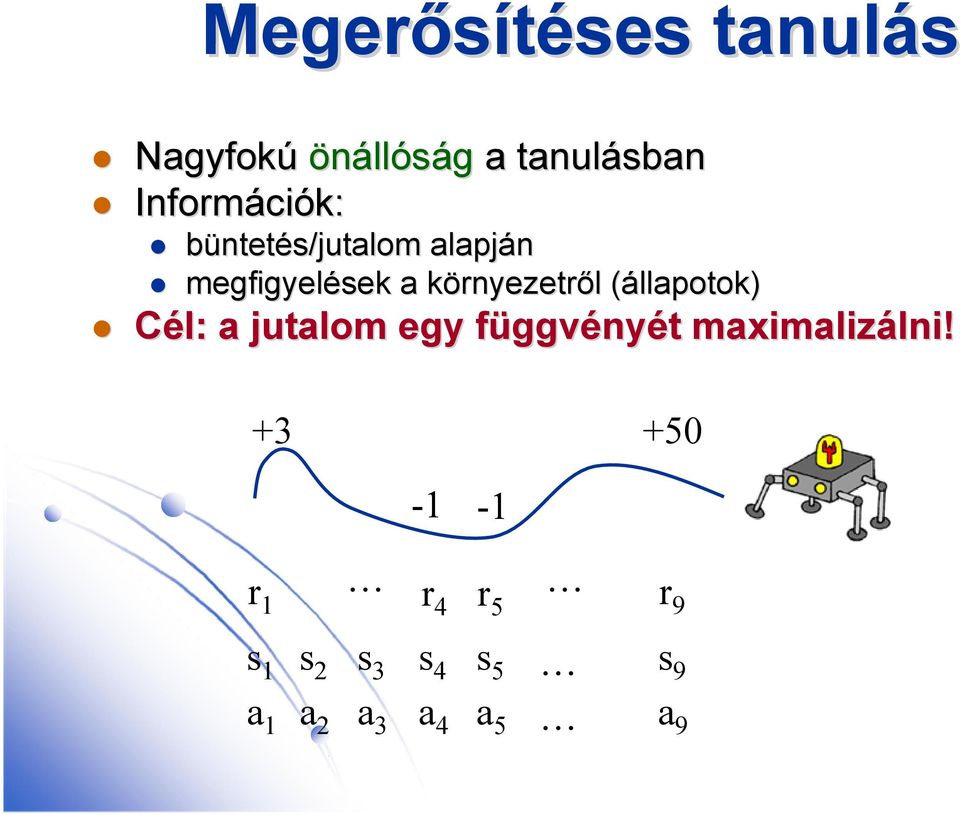 l (állapotok)( Cél: a jutalom egy függvf ggvényét t maximalizálni lni!