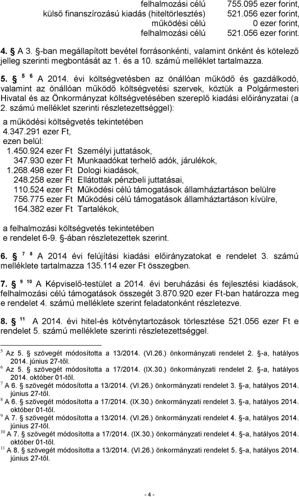 5 6 A költségvetésben az önállóan működő és gazdálkodó, valamint az önállóan működő költségvetési szervek, köztük a Polgármesteri Hivatal és az Önkormányzat költségvetésében szereplő kiadási ai (a 2.