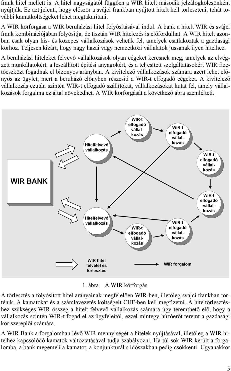 A bank a hitelt WIR és svájci frank kombinációjában folyósítja, de tisztán WIR hitelezés is előfordulhat.