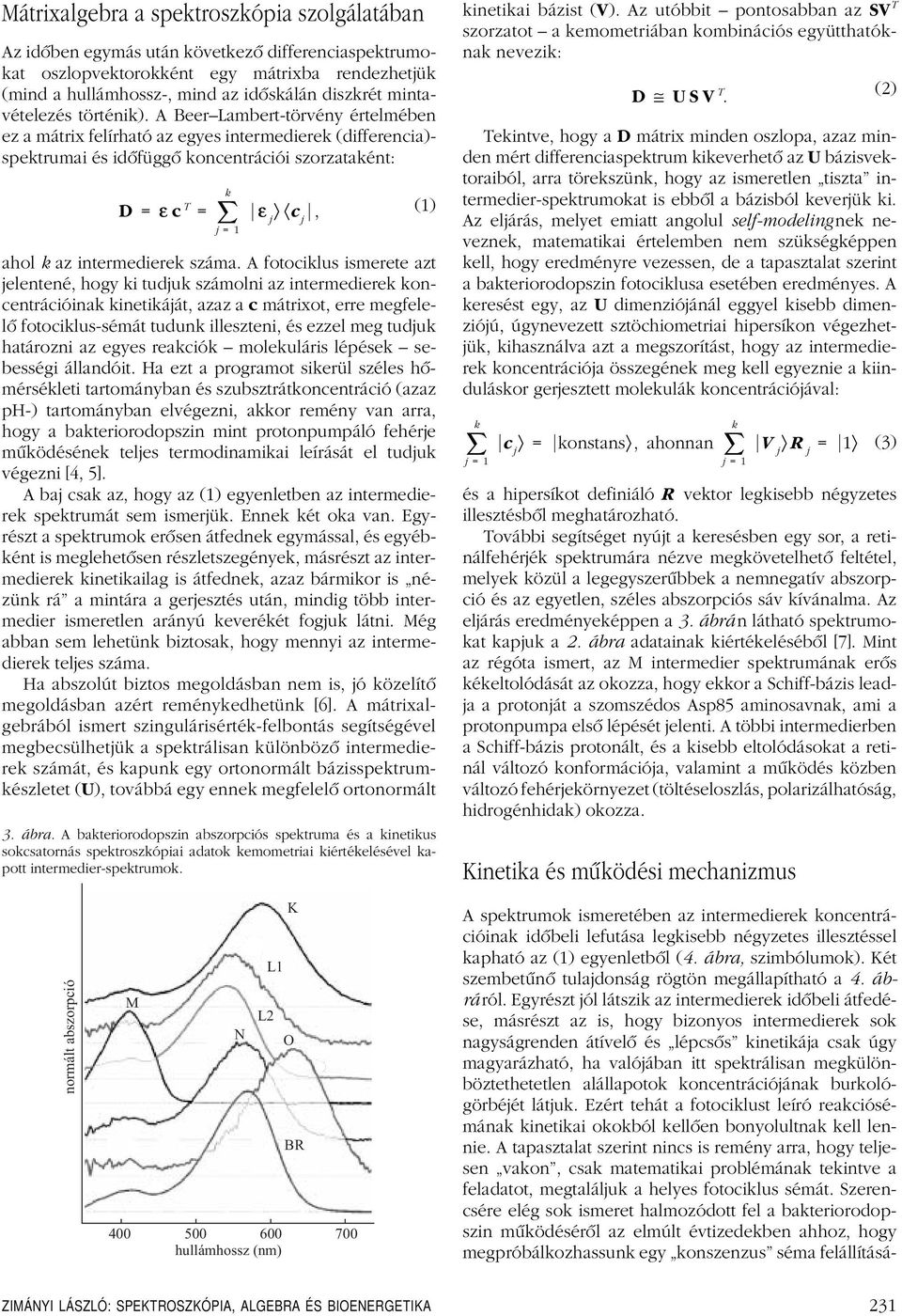 A BeerLambert-törvény értelmében ez a mátrix felírható az egyes intermedierek (differencia)- spektrumai és idôfüggô koncentrációi szorzataként: D = ε c T = ahol k az intermedierek száma.