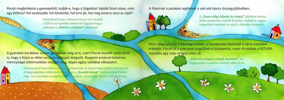 A Duna-völgy kőzetei és talajai játékban keress olyan patakokat, kisebb folyókat, melyek a magas hegyekből indulnak és végül a Dunába ömlenek!