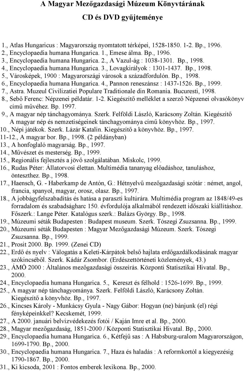 , Városképek, 1900 : Magyarországi városok a századfordulón. Bp., 1998. 6., Encyclopaedia humana Hungarica. 4., Pannon reneszánsz : 1437-1526. Bp., 1999. 7., Astra.