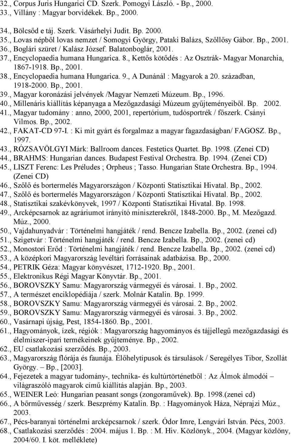 , Kettıs kötıdés : Az Osztrák- Magyar Monarchia, 1867-1918. Bp., 2001. 38., Encyclopaedia humana Hungarica. 9., A Dunánál : Magyarok a 20. században, 1918-2000. Bp., 2001. 39.