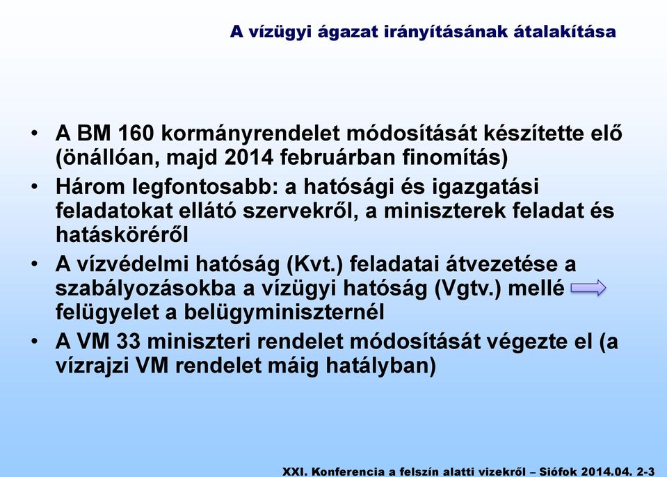 A vízvédelmi hatóság (Kvt.) feladatai átvezetése a szabályozásokba a vízügyi hatóság (Vgtv.