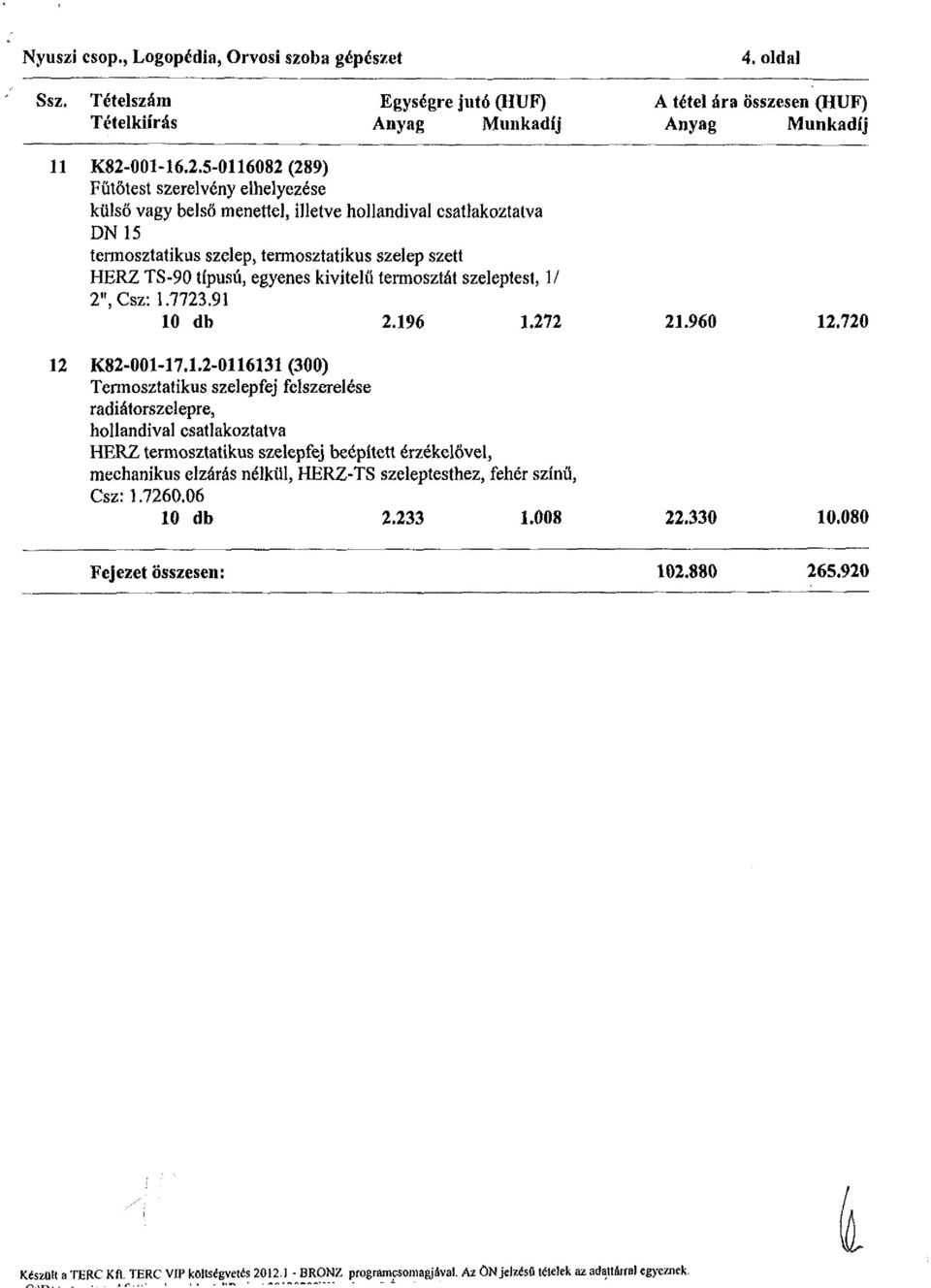 5-0116082 (289) Fűtőtest szerelvény elhelyezése külső vagy belső menettel, illetve hollandival csatlakoztatva DN15 termosztatikus szelep, termosztatikus szelep szett HERZ TS-90 típusú, egyenes