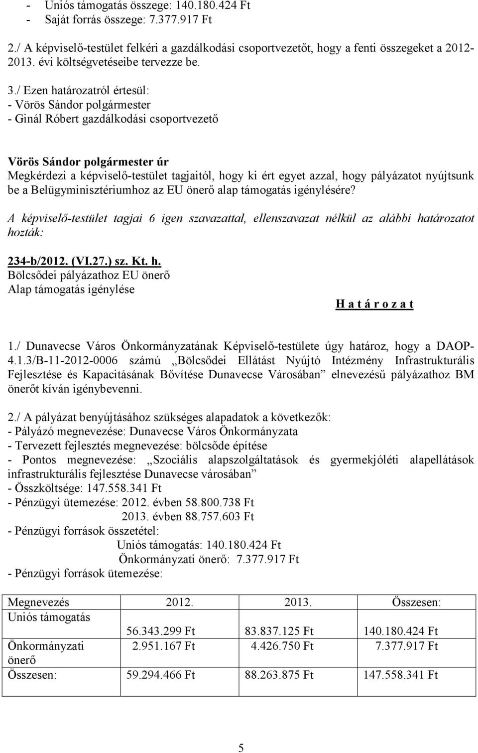 / Ezen határozatról értesül: - Vörös Sándor polgármester - Ginál Róbert gazdálkodási csoportvezető Megkérdezi a képviselő-testület tagjaitól, hogy ki ért egyet azzal, hogy pályázatot nyújtsunk be a