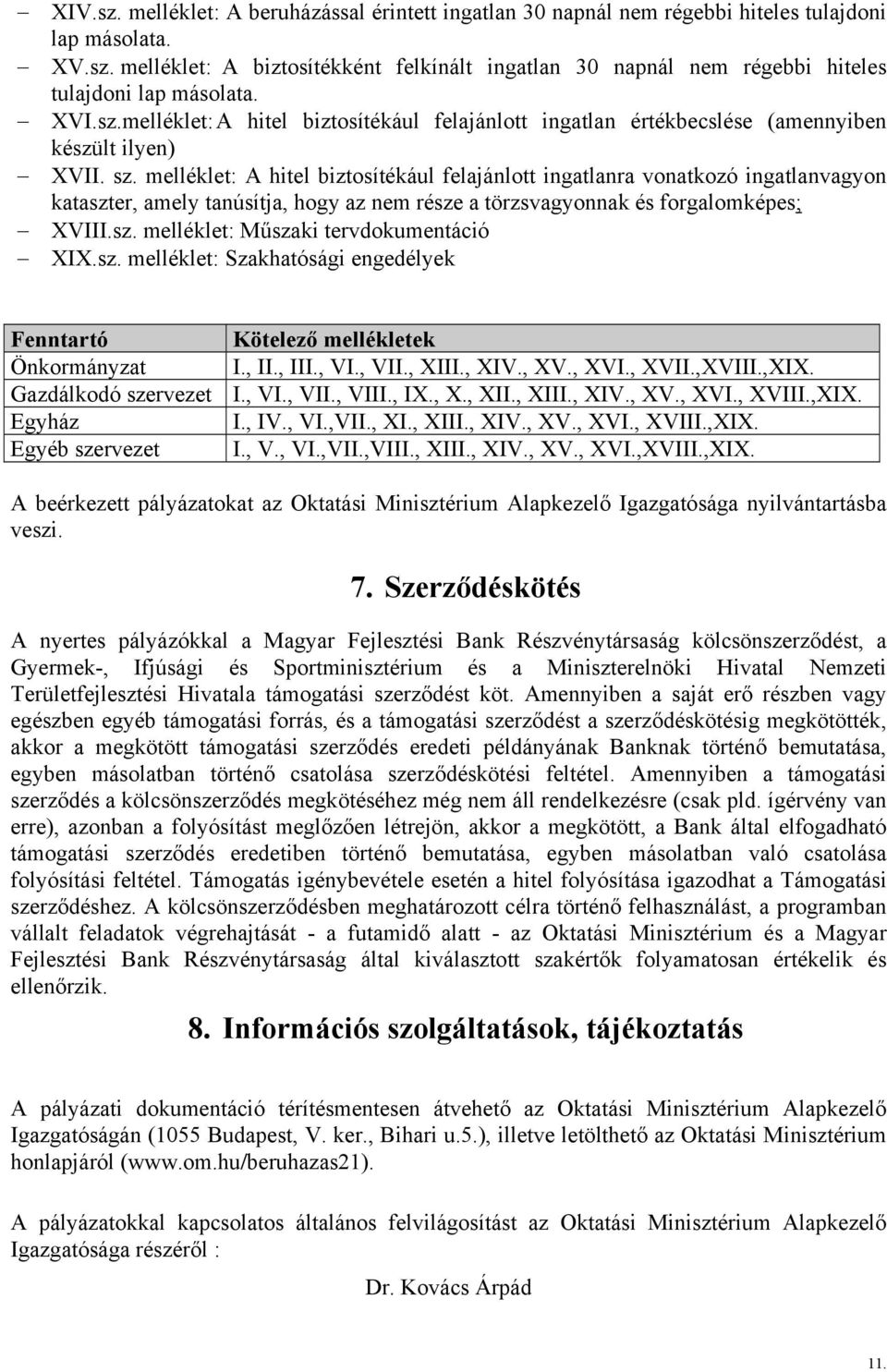 melléklet: A hitel biztosítékául felajánlott ingatlanra vonatkozó ingatlanvagyon kataszter, amely tanúsítja, hogy az nem része a törzsvagyonnak és forgalomképes; XVIII.sz. melléklet: Műszaki tervdokumentáció XIX.