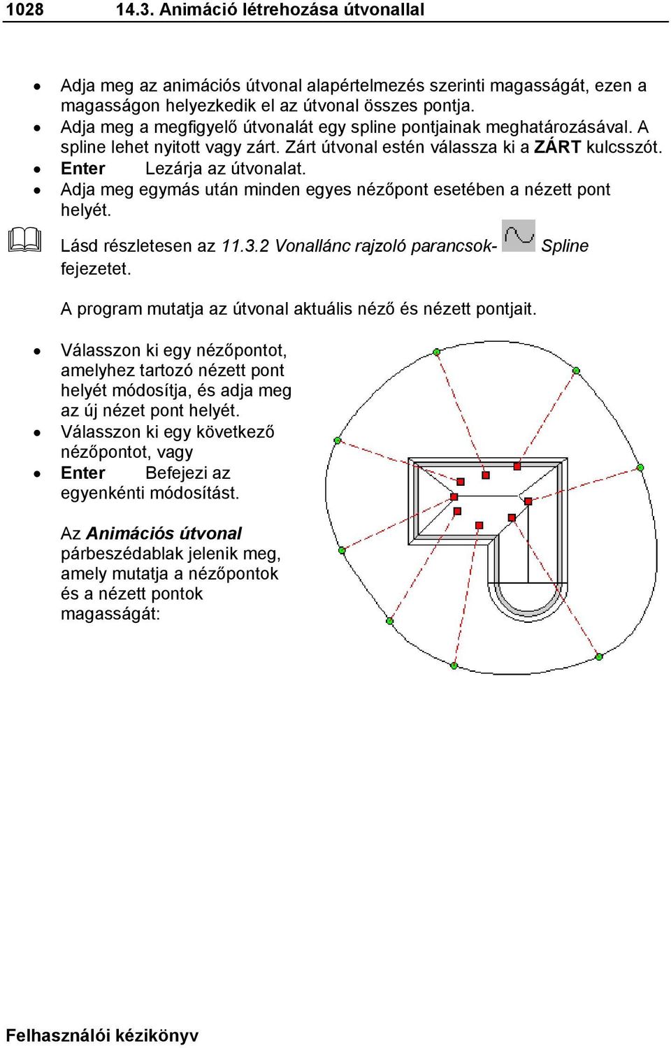 Adja meg egymás után minden egyes nézőpont esetében a nézett pont helyét. Lásd részletesen az 11.3.2 Vonallánc rajzoló parancsokfejezetet.