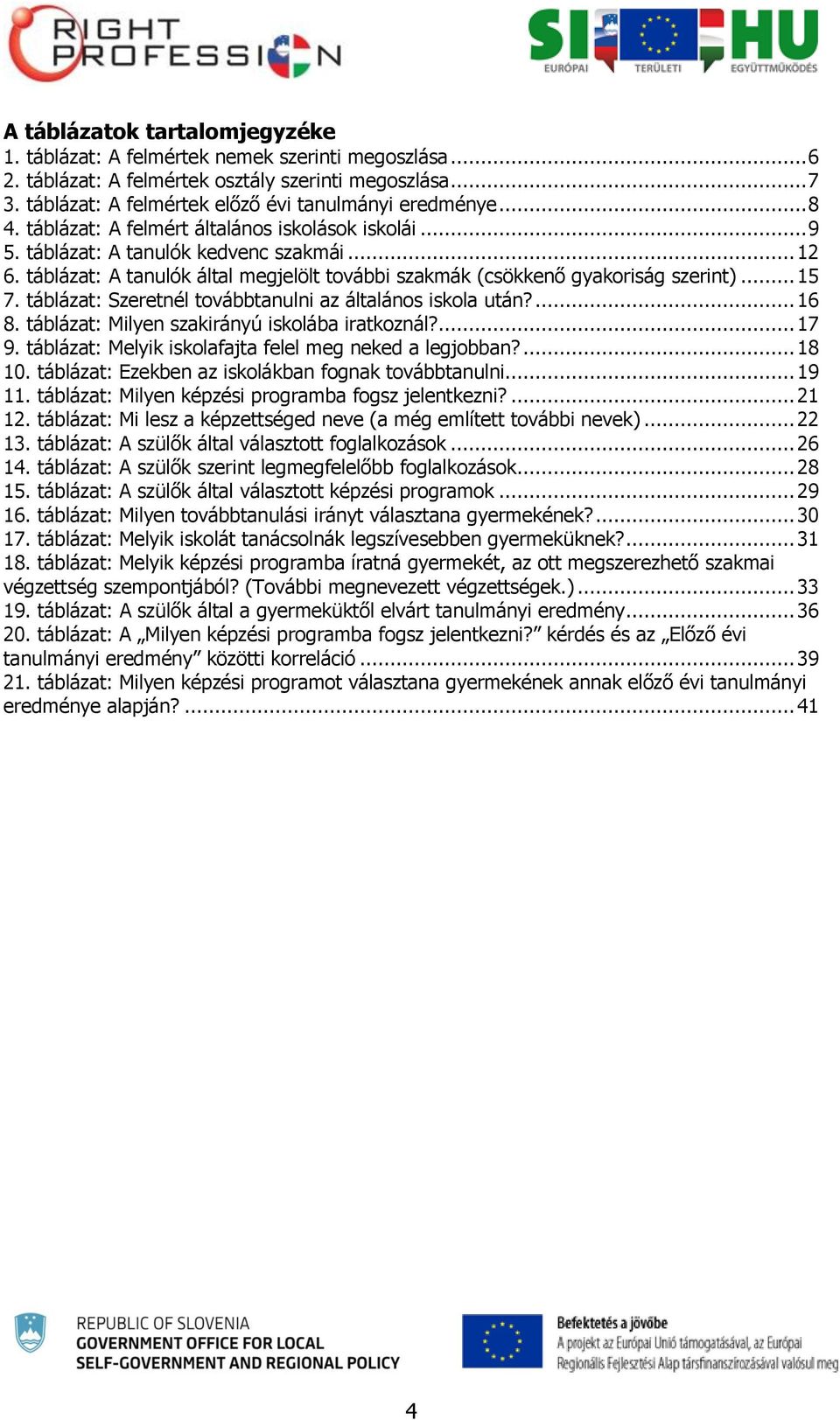 táblázat: Szeretnél továbbtanulni az általános iskola után?... 16 8. táblázat: Milyen szakirányú iskolába iratkoznál?... 17 9. táblázat: Melyik iskolafajta felel meg neked a legjobban?... 18 10.