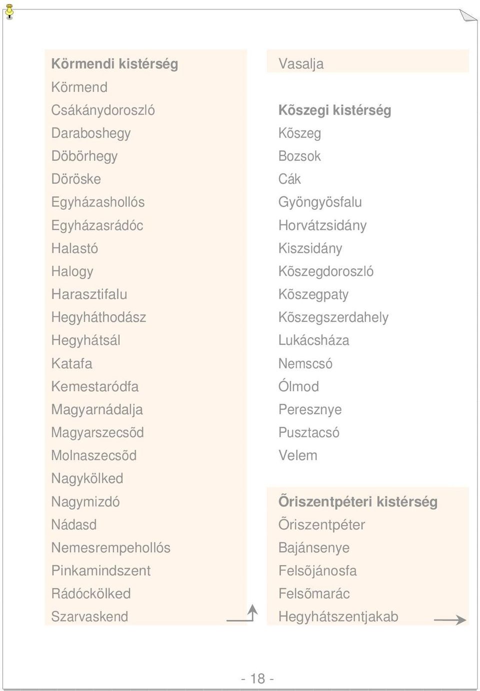 Szarvaskend Vasalja Kõszegi kistérség Kõszeg Bozsok Cák Gyöngyösfalu Horvátzsidány Kiszsidány Kõszegdoroszló Kõszegpaty Kõszegszerdahely