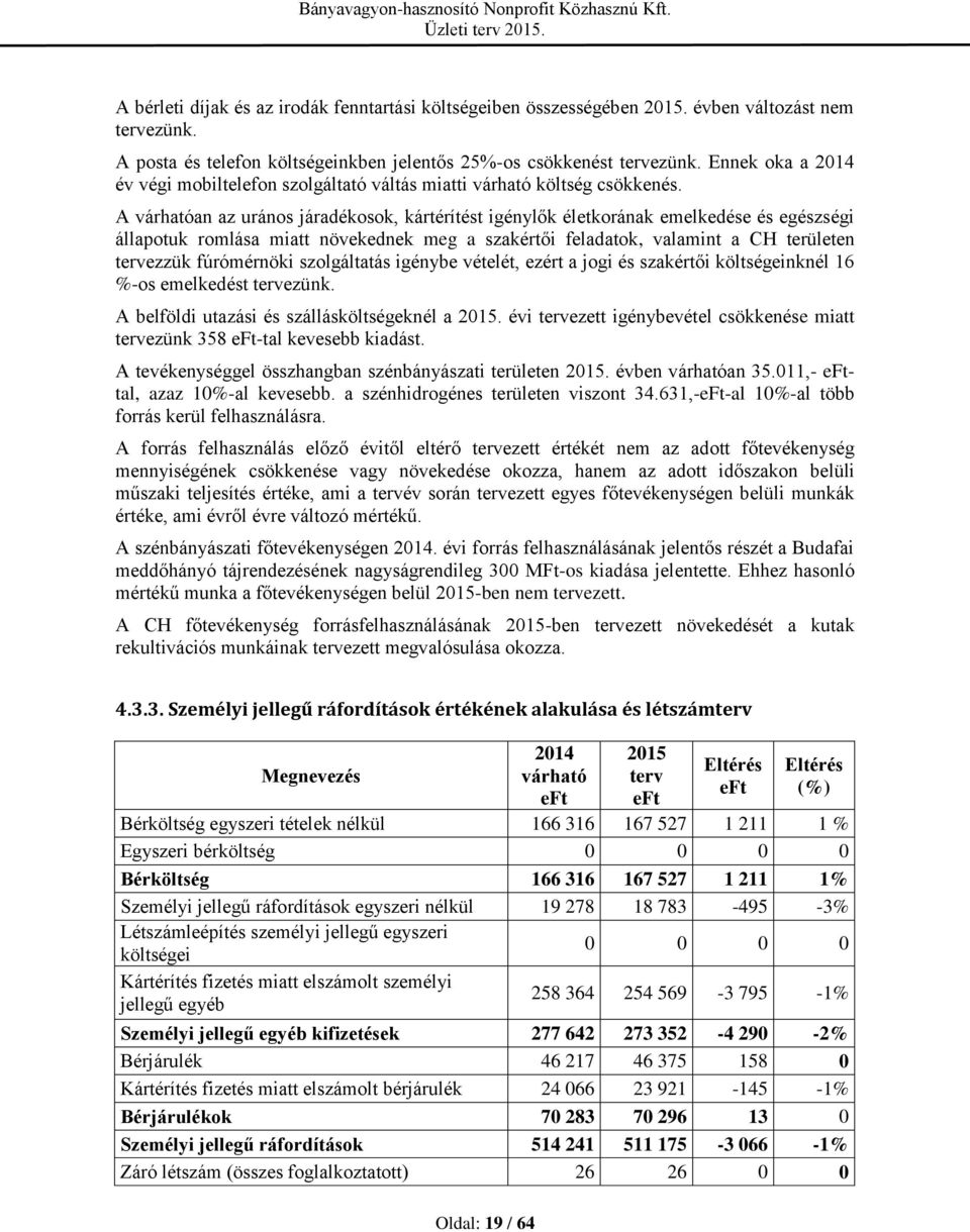 A várhatóan az urános járadékosok, kártérítést igénylők életkorának emelkedése és egészségi állapotuk romlása miatt növekednek meg a szakértői feladatok, valamint a CH területen tervezzük fúrómérnöki