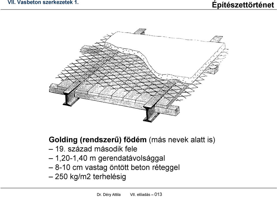 gerendatávolsággal 8-10 cm vastag öntött beton