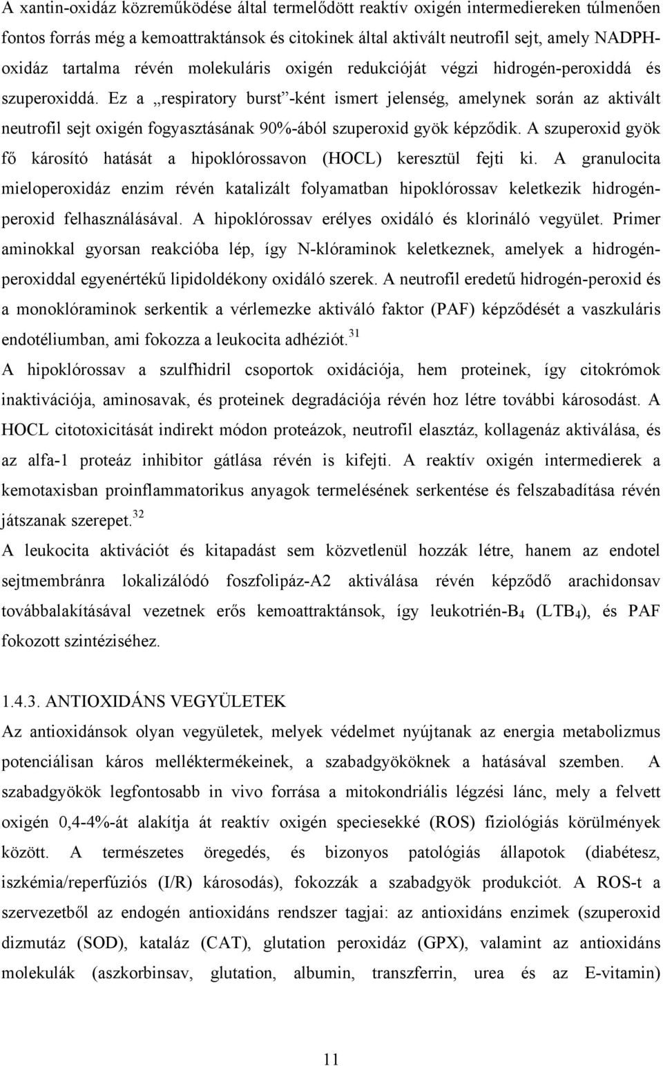 Ez a respiratory burst -ként ismert jelenség, amelynek során az aktivált neutrofil sejt oxigén fogyasztásának 90%-ából szuperoxid gyök képződik.