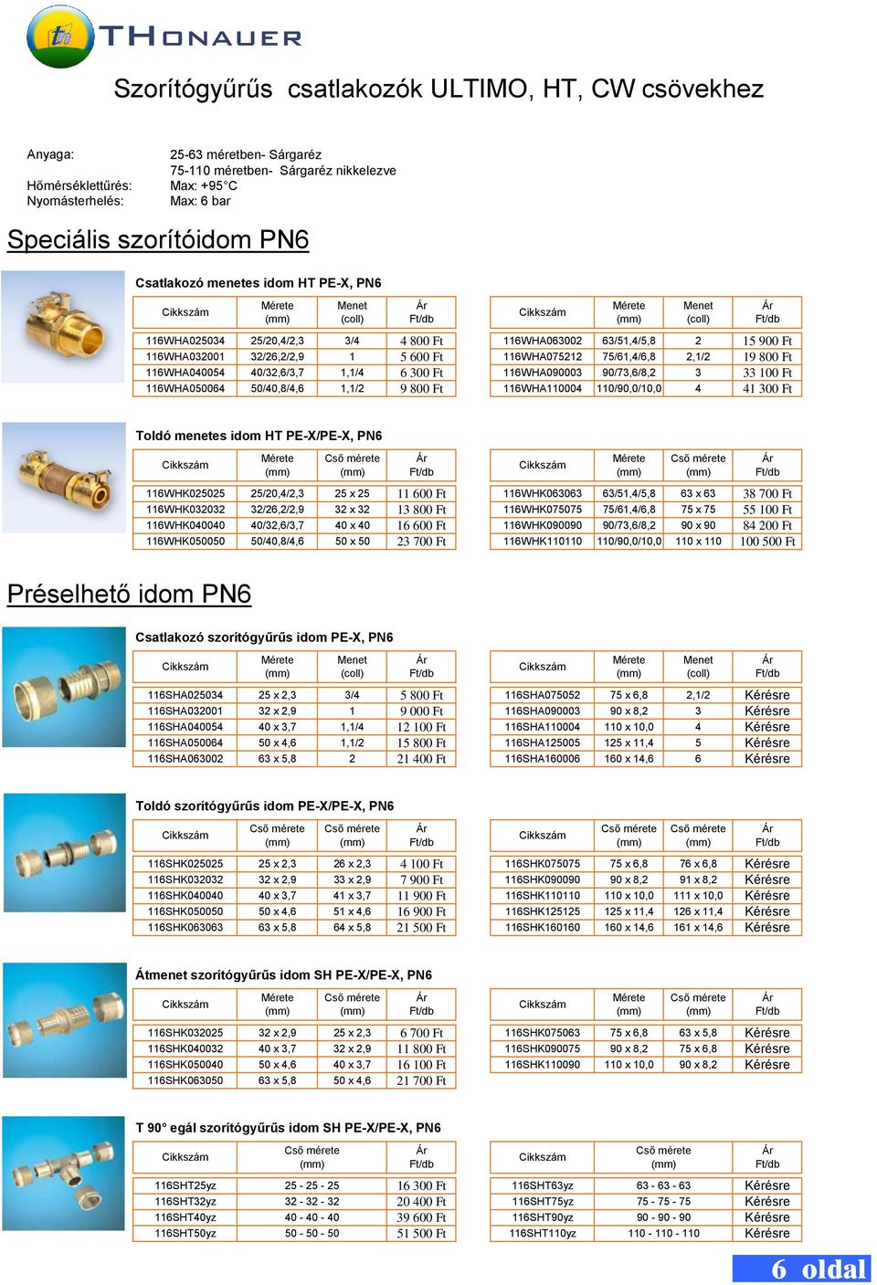 116WHA0054 /,6/3,7 1,1/4 6 300 Ft 116WHA090003 90/73,6/8,2 3 33 100 Ft 116WHA050064 50/,8/4,6 1,1/2 9 800 Ft 116WHA110004 110/90,0/10,0 4 41 300 Ft ÚJ kép Toldó menetes idom HT PE-X/PE-X, PN6 e e