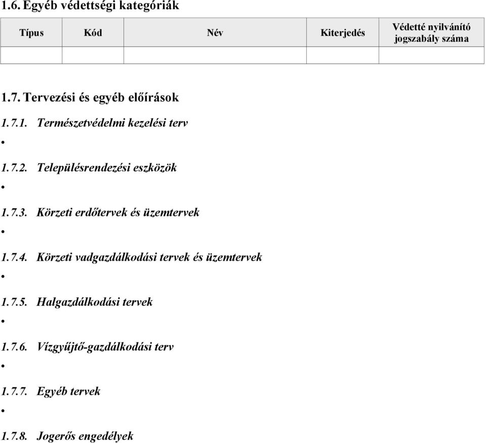 Településrendezési eszközök 1.7.3. Körzeti erdőtervek és üzemtervek 1.7.4.