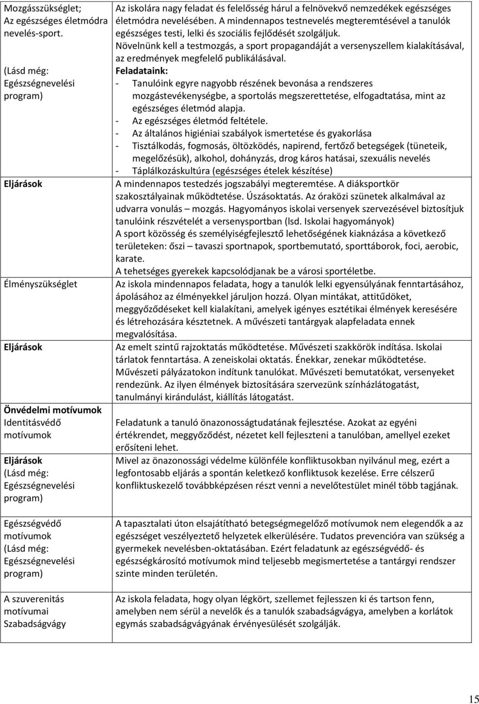 Egészségnevelési program) A szuverenitás motívumai Szabadságvágy Az iskolára nagy feladat és felelősség hárul a felnövekvő nemzedékek egészséges életmódra nevelésében.