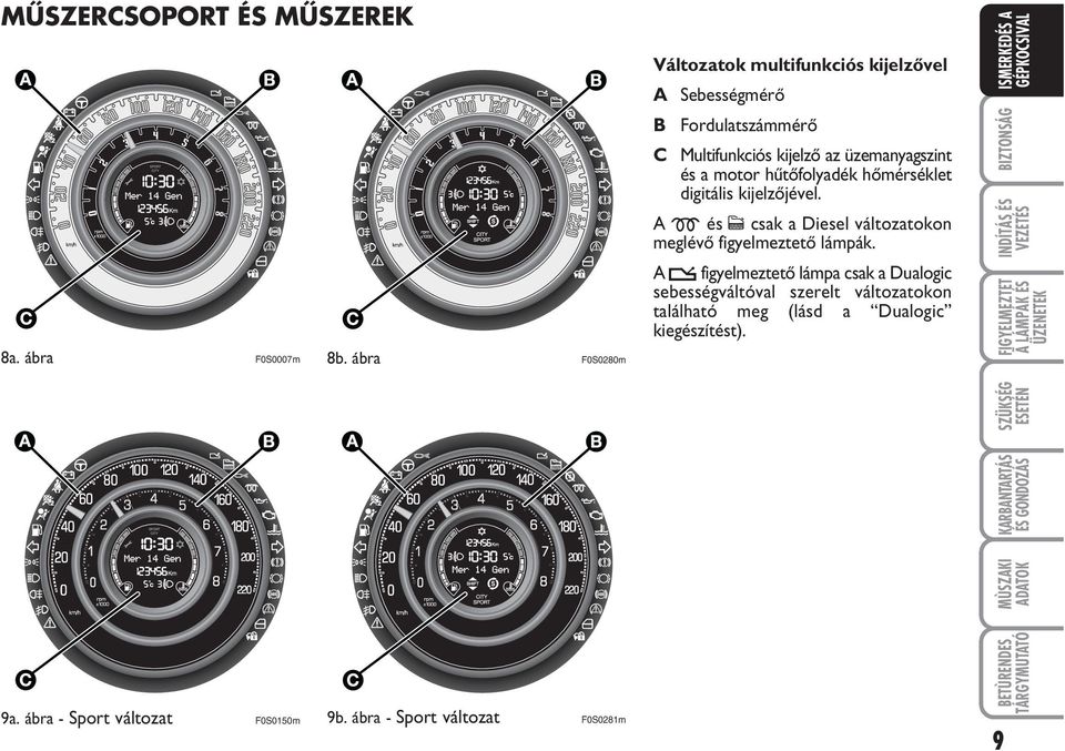 üzemanyagszint és a motor hıtœfolyadék hœmérséklet digitális kijelzœjével.