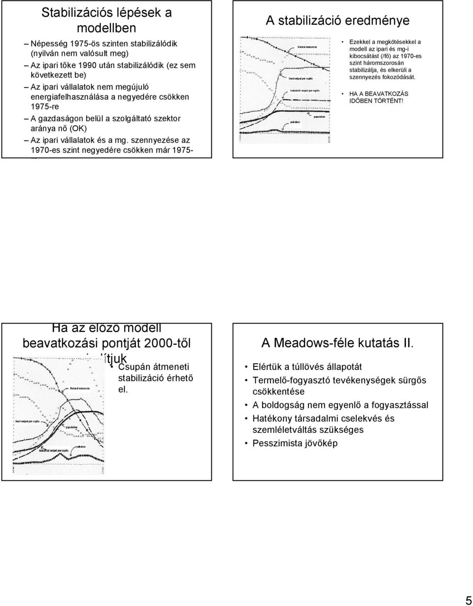 szennyezése az 1970-es szint negyedére csökken már 1975- re A stabilizáció eredménye Ezekkel a megkötésekkel a modell az ipari és mg-i kibocsátást (/fő) az 1970-es szint háromszorosán stabilizálja,