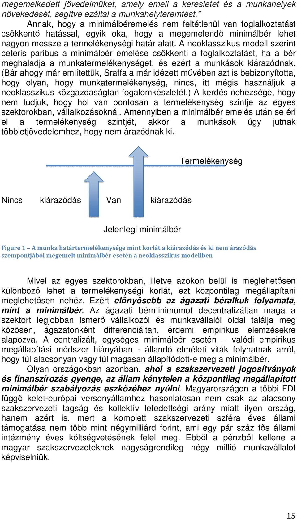 A neoklasszikus modell szerint ceteris paribus a minimálbér emelése csökkenti a foglalkoztatást, ha a bér meghaladja a munkatermelékenységet, és ezért a munkások kiárazódnak.