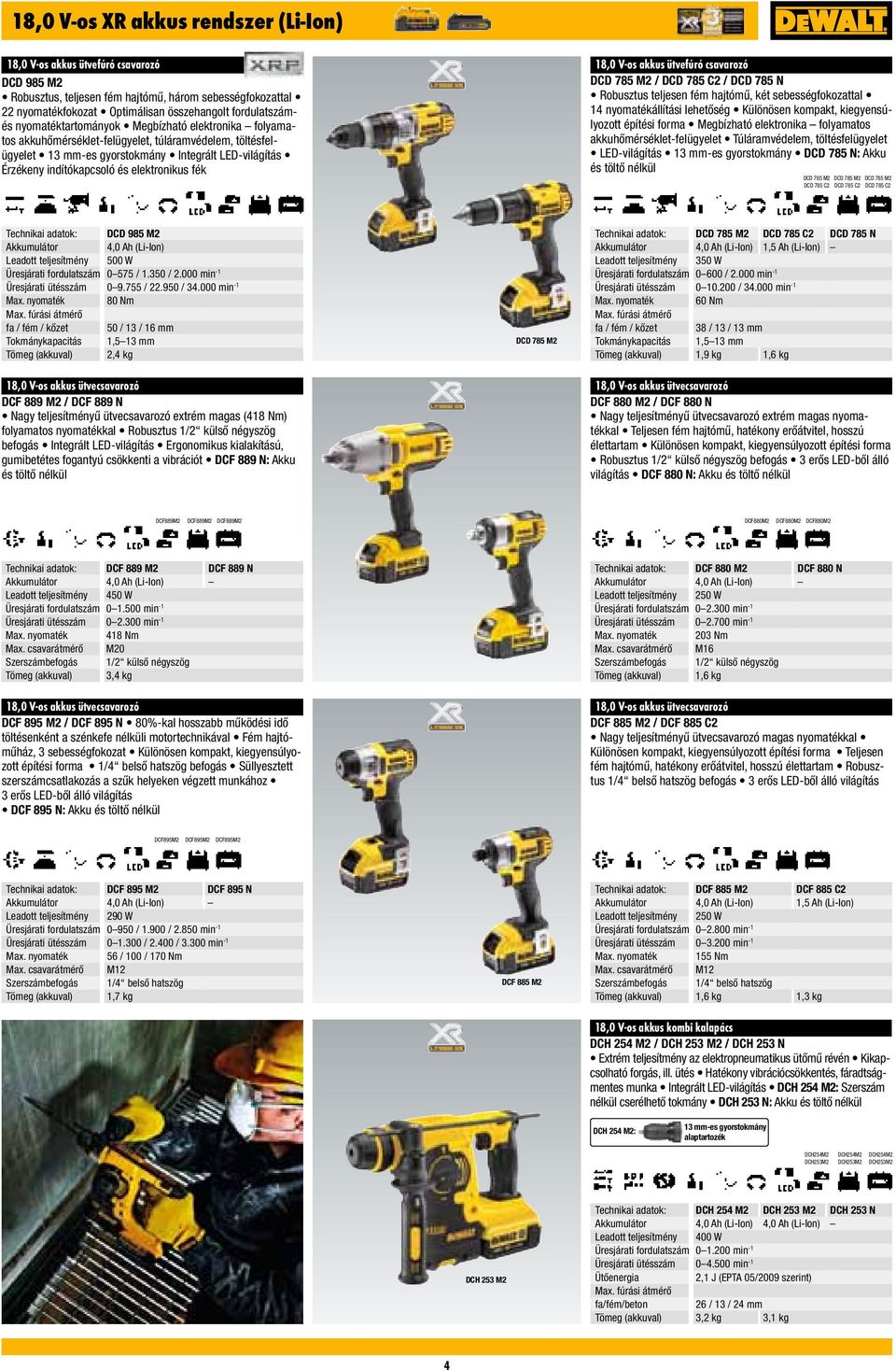 elektronikus fék 18,0 V-os akkus ütvefúró csavarozó DCD 785 M2 / DCD 785 C2 / DCD 785 N Robusztus teljesen fém hajtómű, két sebességfokozattal 1 nyomatékállítási lehetőség Különösen kompakt,