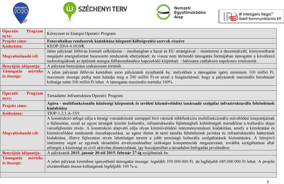 vissza nem térítendő támogatás formájában támogatni a következő technológiáknak az épületek energia-felhasználásához kapcsolódó kiépítését: - hálózatra csatlakozó napelemes rendszerek.