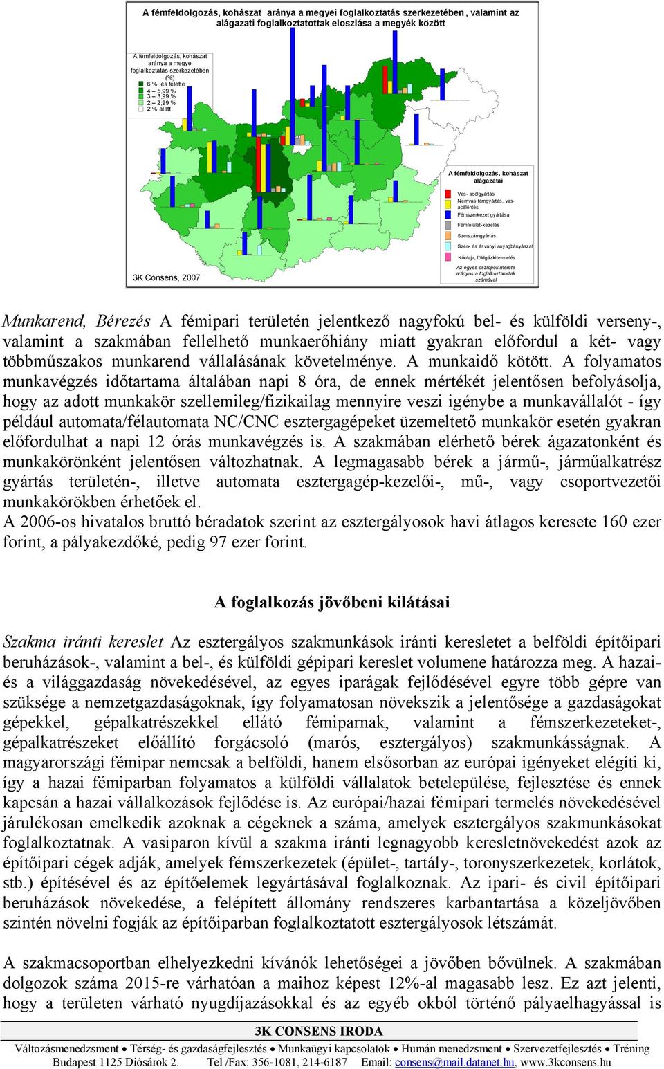 Fémfelület-kezelés Szerszámgyártás Szén- és ásványi anyagbányászat Kőolaj -, földgázkitermelés Az egyes oszlopok mérete arányos a foglalkoztatottak számával Munkarend, Bérezés A fémipari területén