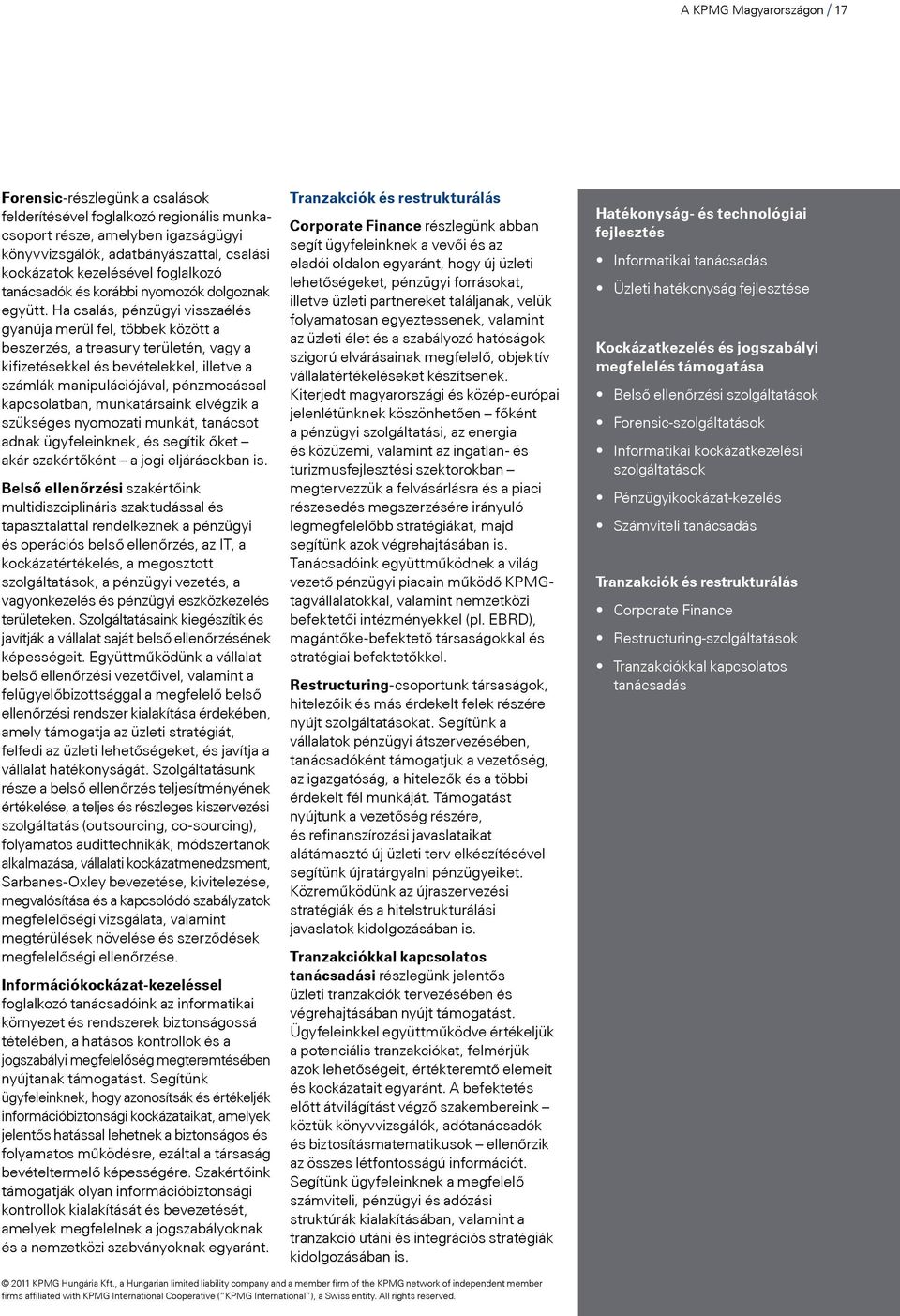 Ha csalás, pénzügyi visszaélés gyanúja merül fel, többek között a beszerzés, a treasury területén, vagy a kifizetésekkel és bevételekkel, illetve a számlák manipulációjával, pénzmosással