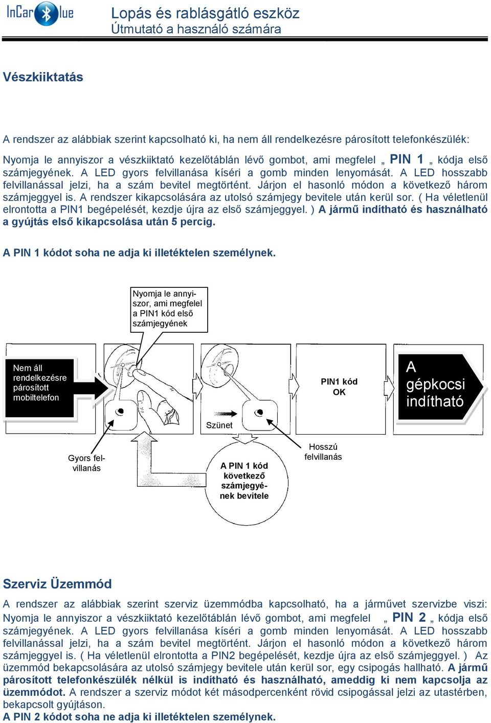 A rendszer kikapcsolására az utolsó számjegy bevitele után kerül sor. ( Ha véletlenül elrontotta a PIN1 begépelését, kezdje újra az első számjeggyel.