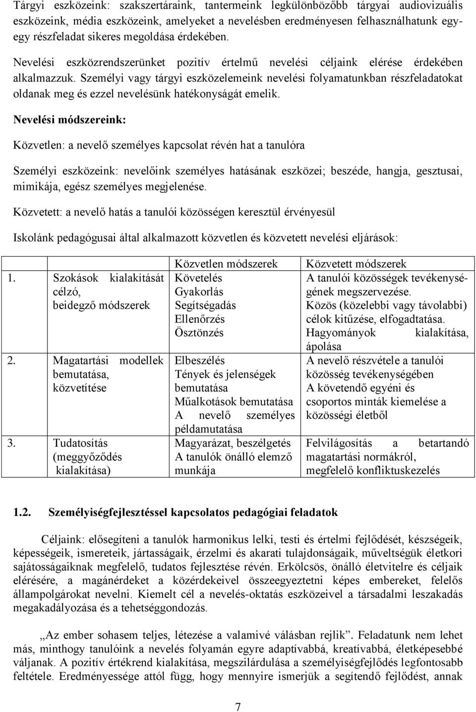 Személyi vagy tárgyi eszközelemeink nevelési folyamatunkban részfeladatokat oldanak meg és ezzel nevelésünk hatékonyságát emelik.