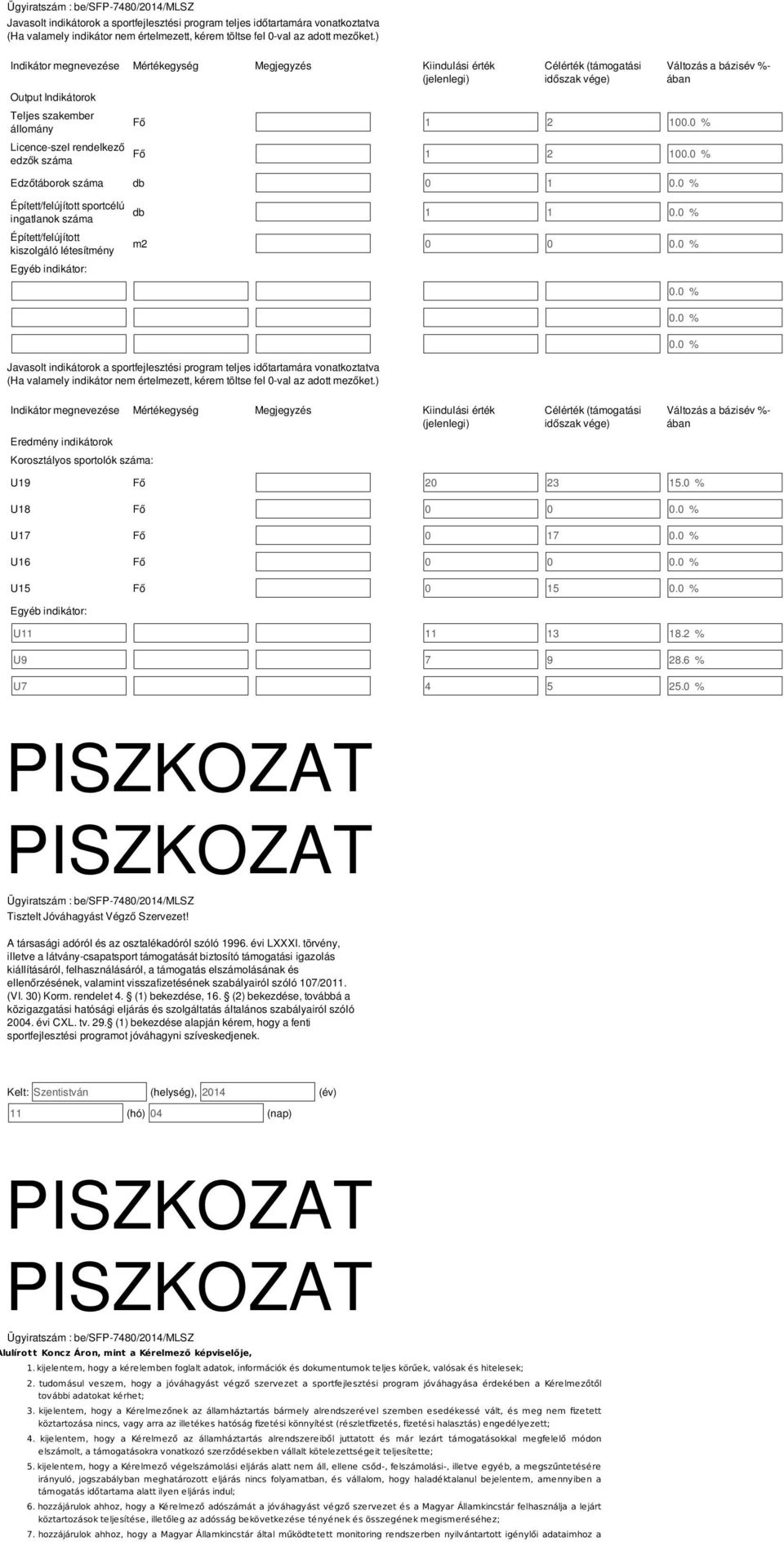 100.0 % Fő 1 2 100.0 % Edzőtáborok száma db 0 1 0.0 % Változás a bázisév %- ában Épített/felújított sportcélú ingatlanok száma Épített/felújított kiszolgáló létesítmény Egyéb indikátor: db 1 1 0.