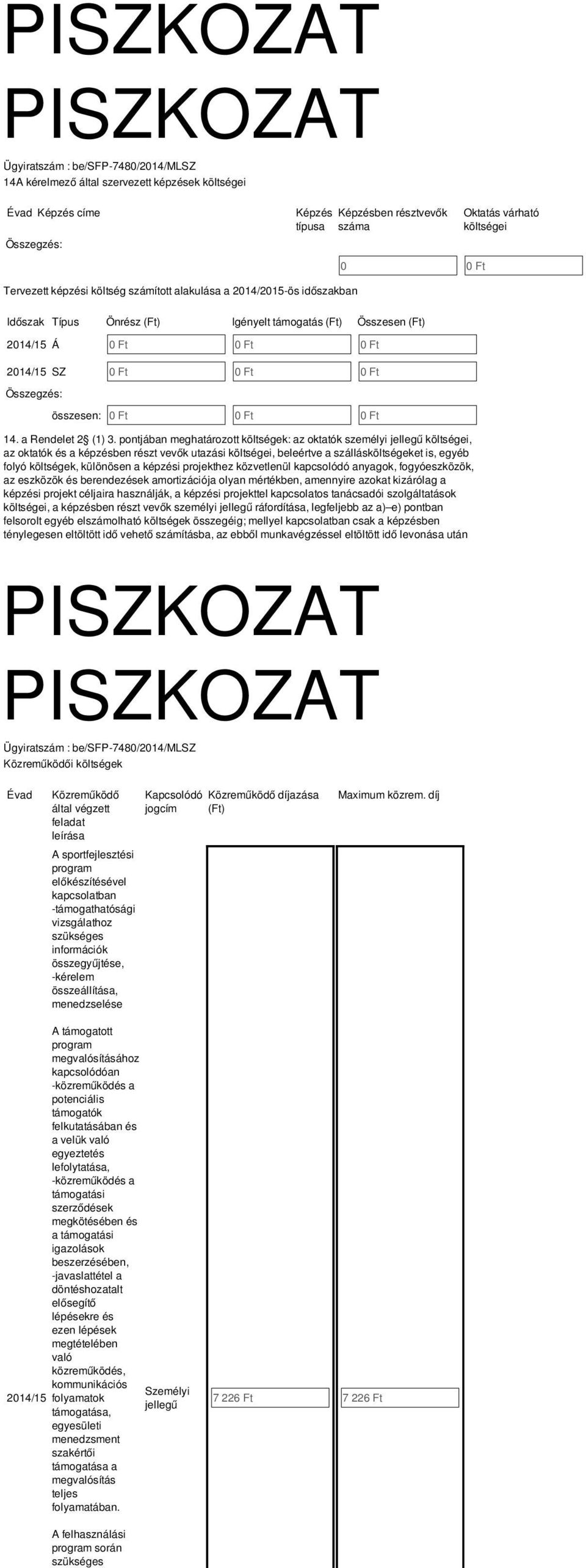 pontjában meghatározott költségek: az oktatók személyi jellegű költségei, az oktatók és a képzésben részt vevők utazási költségei, beleértve a szállásköltségeket is, egyéb folyó költségek, különösen