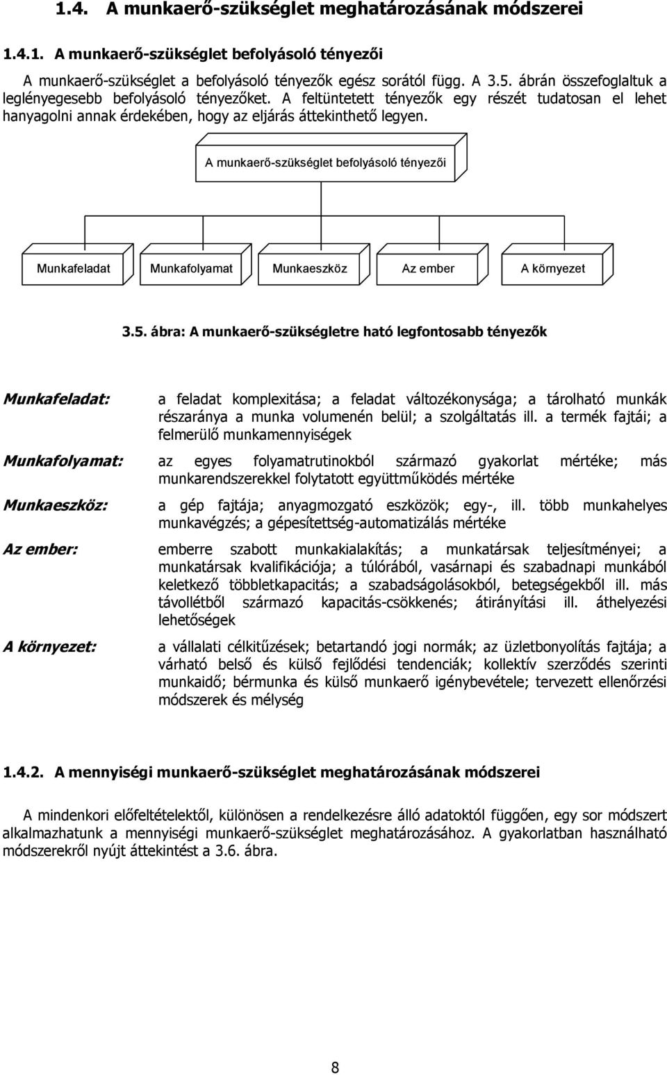 A munkaerő-szükséglet befolyásoló tényezői Munkafeladat Munkafolyamat Munkaeszköz Az ember A környezet 3.5.