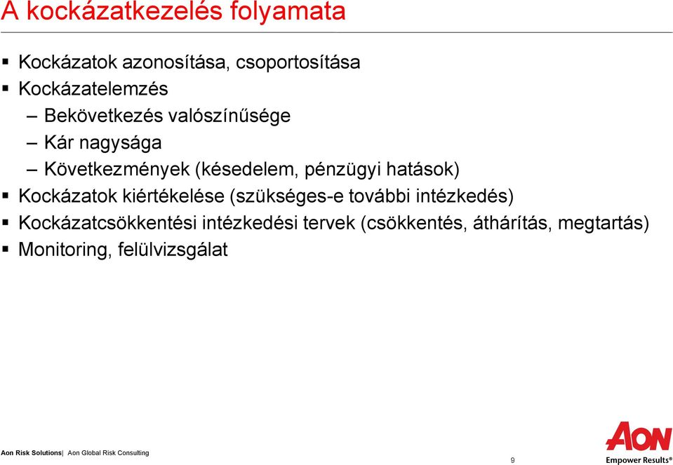 (késedelem, pénzügyi hatások) Kockázatok kiértékelése (szükséges-e további