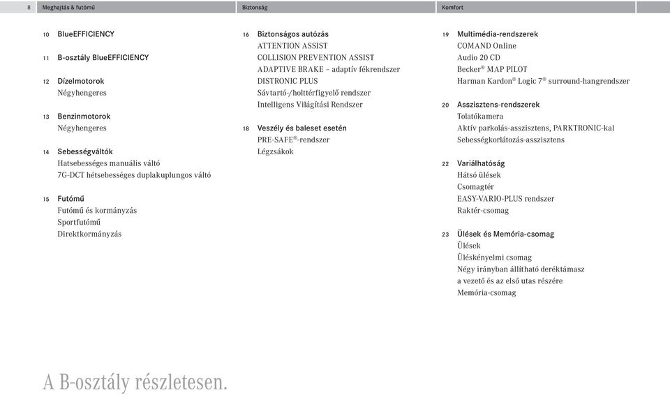 T COLLISION PREVENTION ASSIST ADAPTIVE BRAKE adaptív fékrendszer DISTRONIC PLUS Sávtartó-/holttérfigyelő rendszer I ntel l i gen s V i lá g ít á si Rend sz er 18 Veszély és baleset esetén PR E - SA F