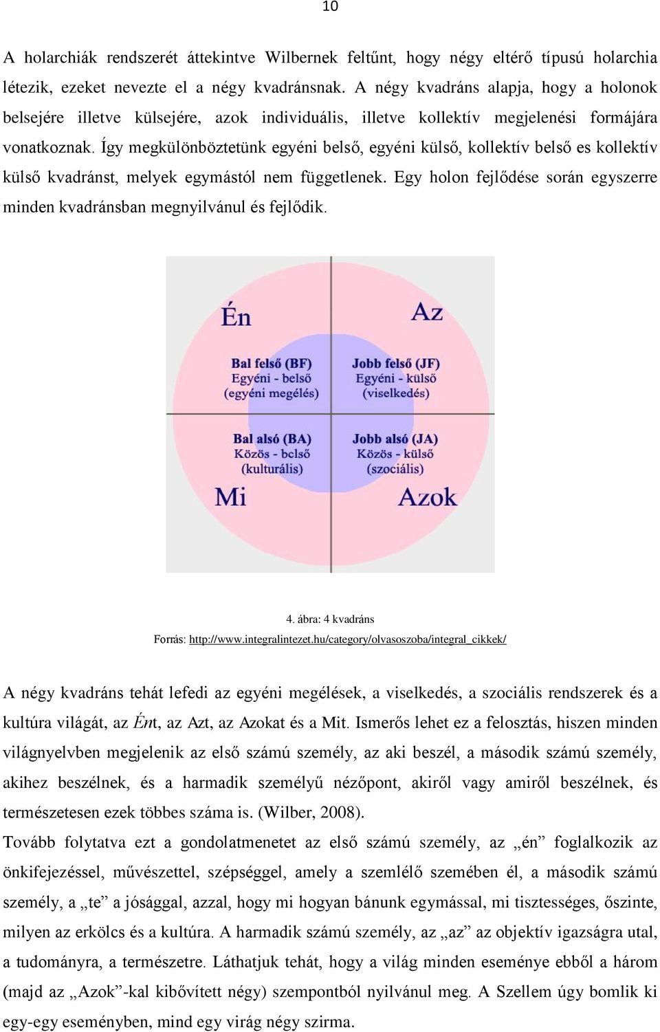 Így megkülönböztetünk egyéni belső, egyéni külső, kollektív belső es kollektív külső kvadránst, melyek egymástól nem függetlenek.