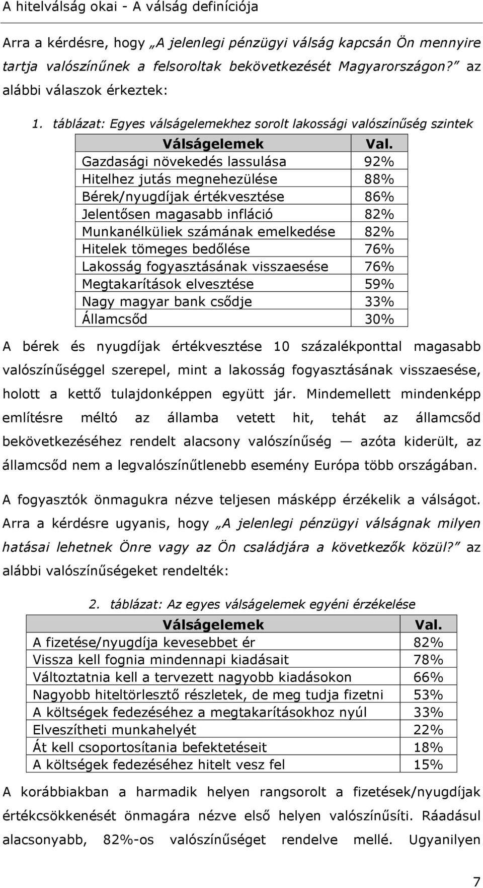 Gazdasági növekedés lassulása 92% Hitelhez jutás megnehezülése 88% Bérek/nyugdíjak értékvesztése 86% Jelentősen magasabb infláció 82% Munkanélküliek számának emelkedése 82% Hitelek tömeges bedőlése