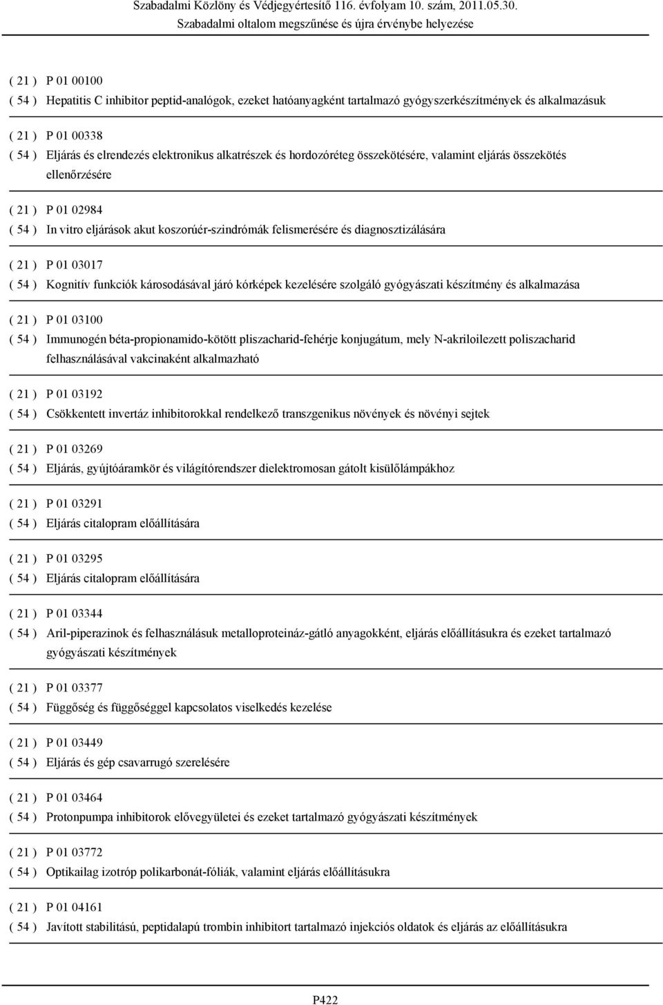 01 03017 ( 54 ) Kognitív funkciók károsodásával járó kórképek kezelésére szolgáló gyógyászati készítmény és alkalmazása ( 21 ) P 01 03100 ( 54 ) Immunogén béta-propionamido-kötött