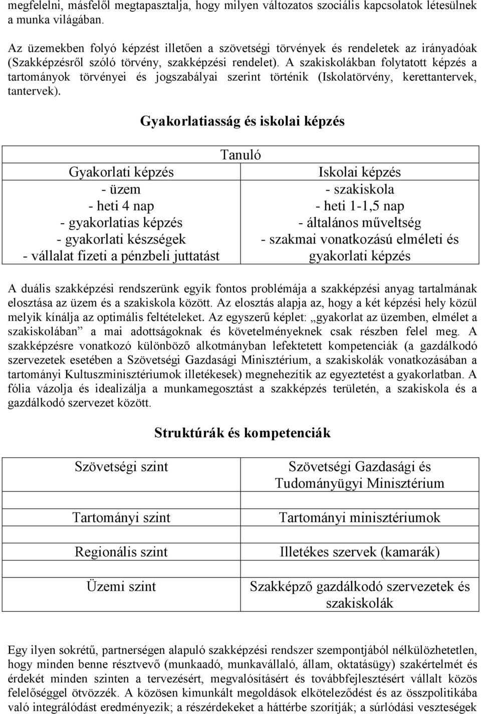 A szakiskolákban folytatott képzés a tartományok törvényei és jogszabályai szerint történik (Iskolatörvény, kerettantervek, tantervek).