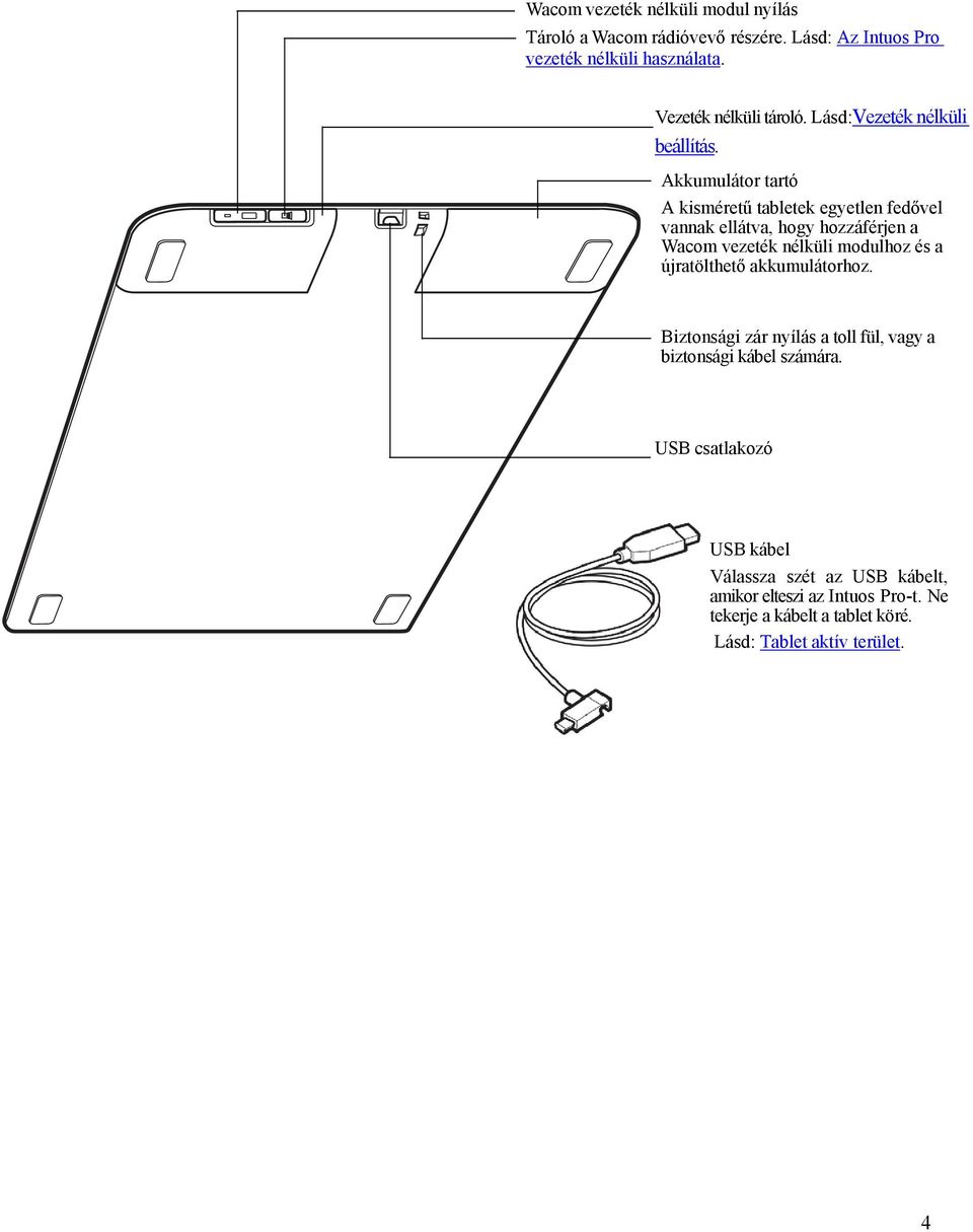 Akkumulátor tartó A kisméretű tabletek egyetlen fedővel vannak ellátva, hogy hozzáférjen a Wacom vezeték nélküli modulhoz és a