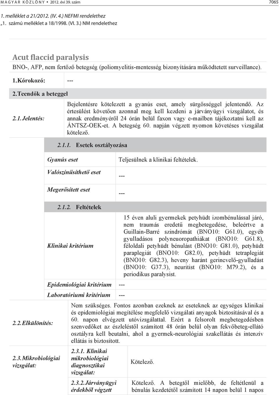 Az értesülést követ en azonnal meg kell kezdeni a járványügyi vizsgálatot, és annak eredményér l 24 órán belül faxon vagy e-mailben tájékoztatni kell az ÁNTSZ-OEK-et. A betegség 60.